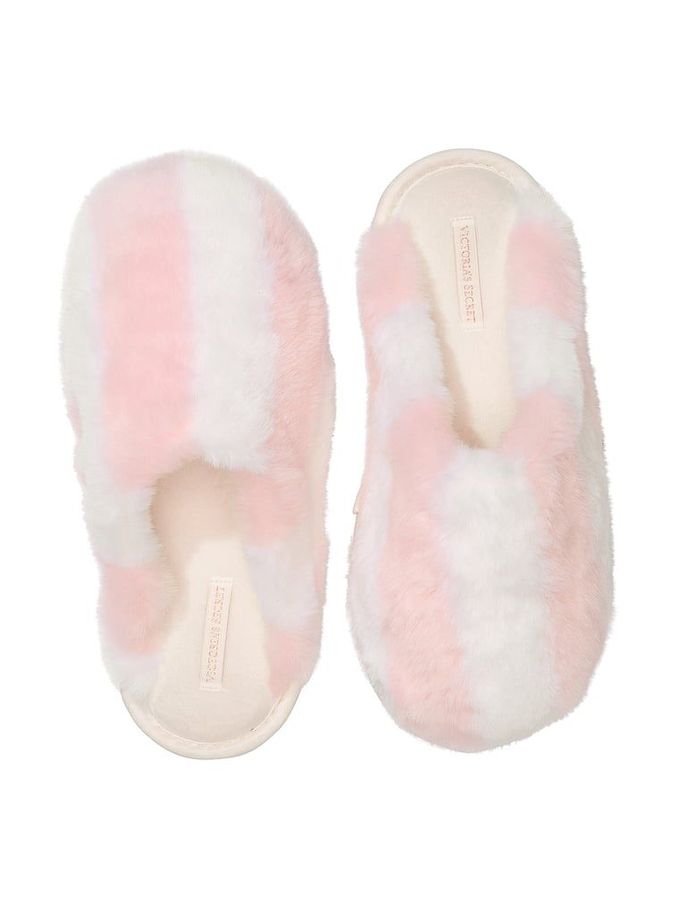 Heritage Stripe Pink Closed Toe Faux Fur Slippers (E26759) | £35