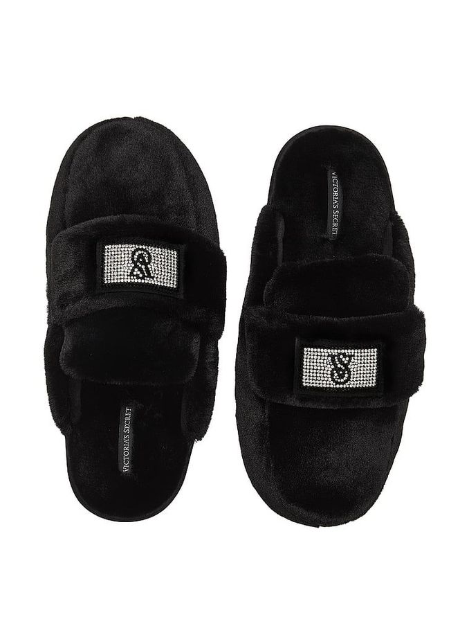 Black Bling Strap Slipper (E26763) | £19