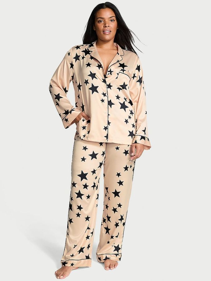 Black Pretty Star Satin Long Pyjama Set (E26764) | £34