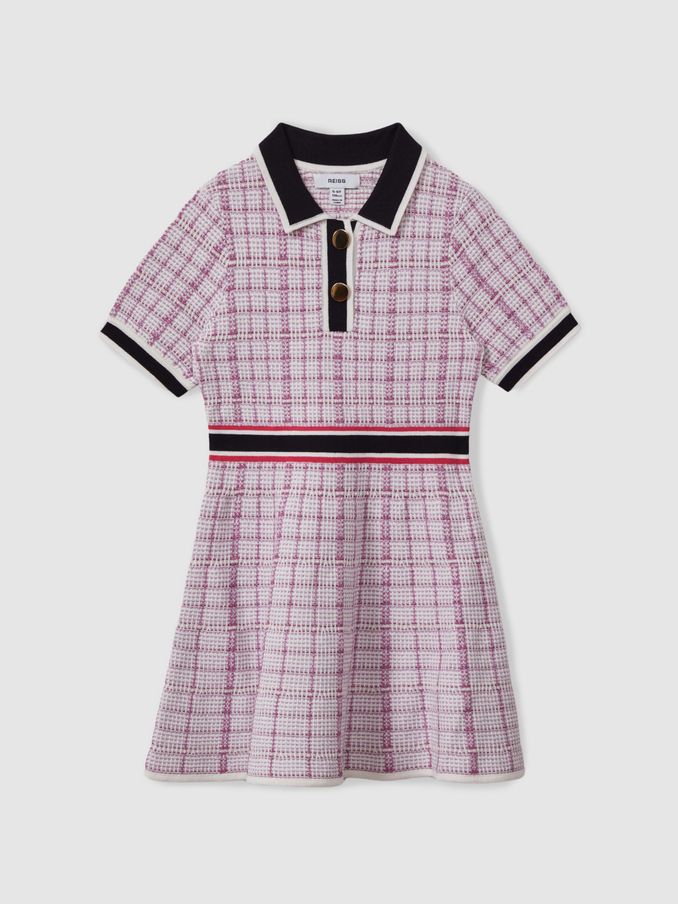 13-14 yrs Knitted Metallic Polo-Neck Dress in Pink (E27155) | £45