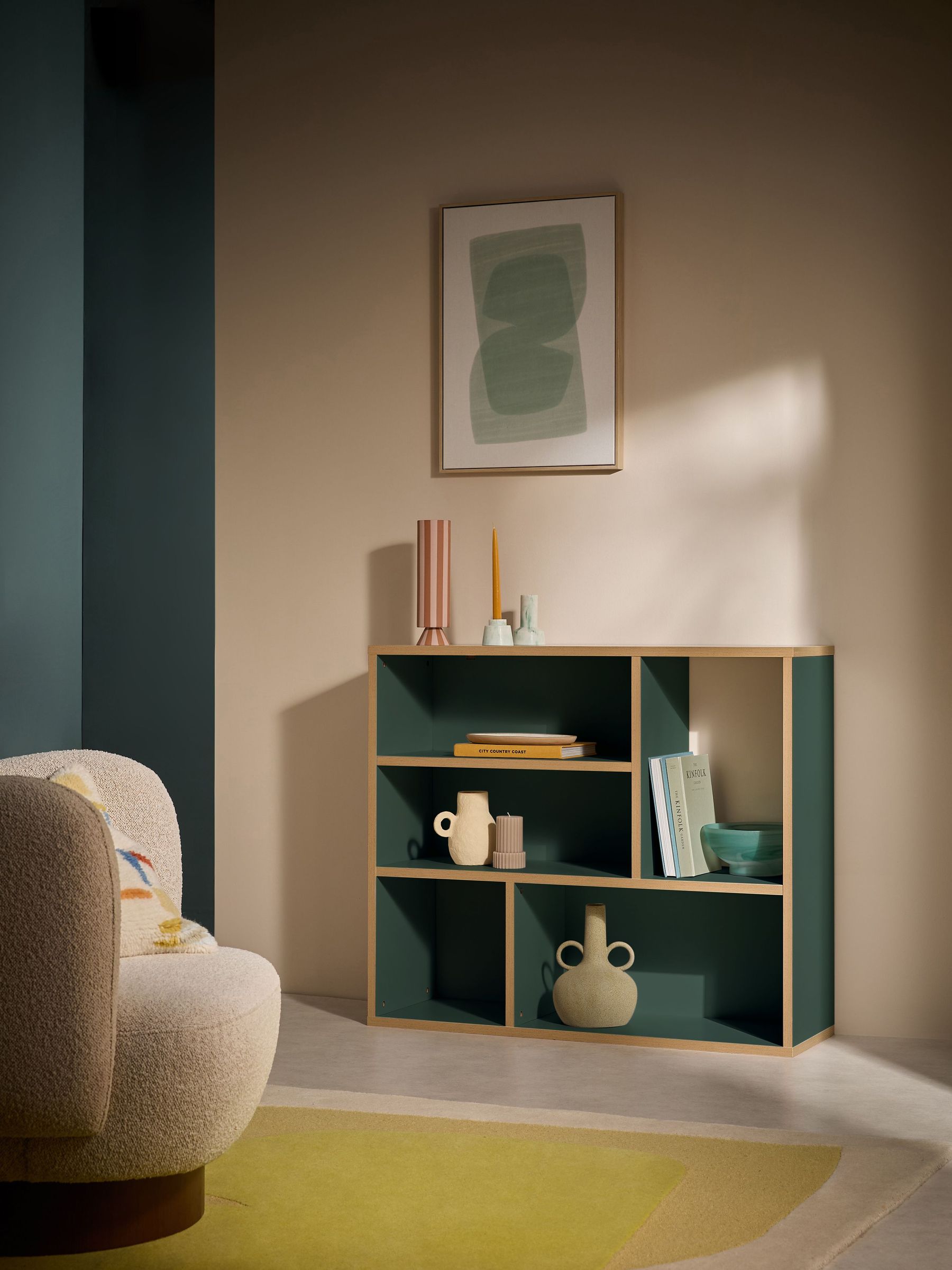 Zayla Low Tall Shelving Unit in Green (E27945) | £189