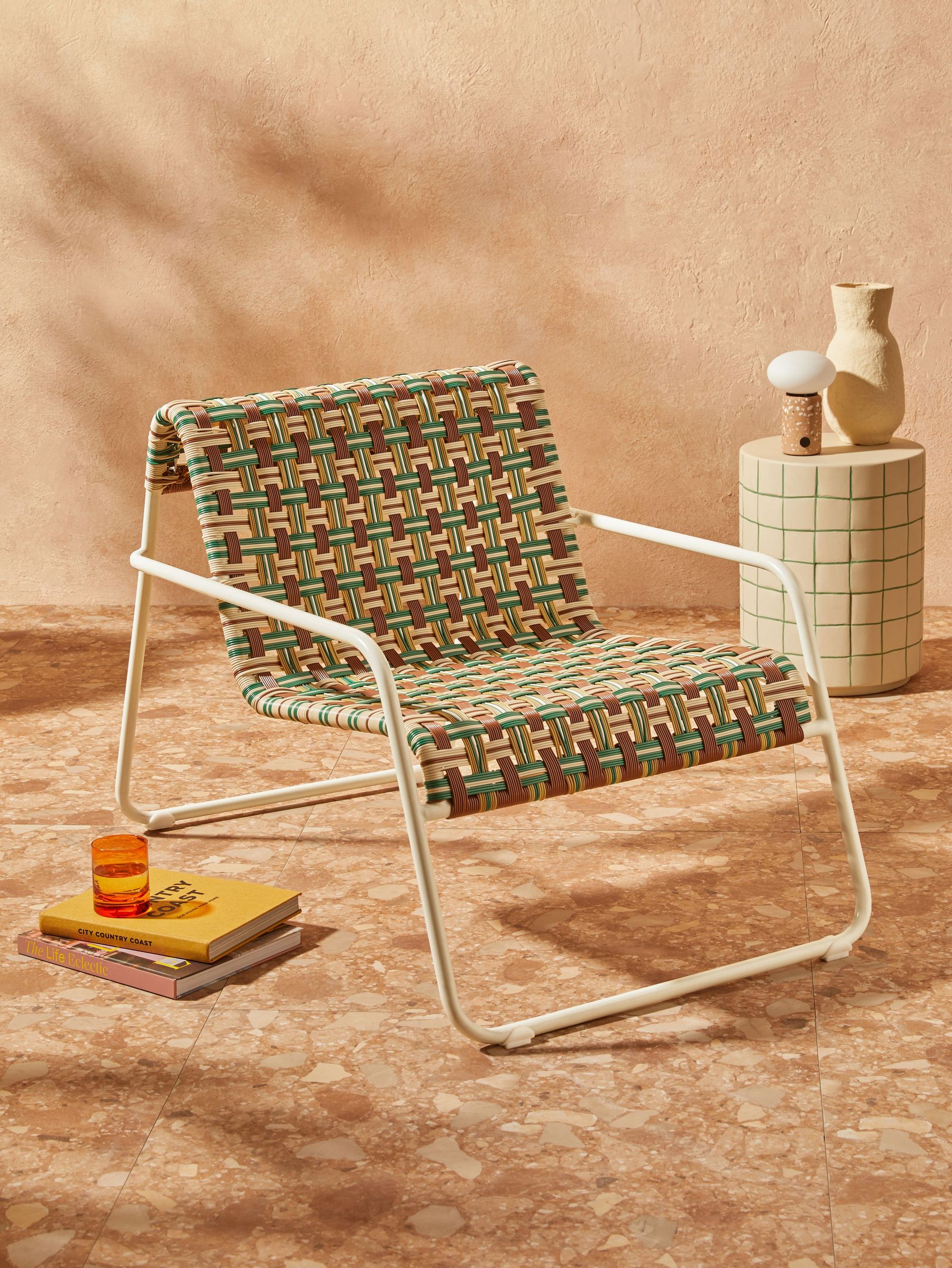 Medan Woven Garden Lounge Chair in Multi Green and Brown (E27946) | £299
