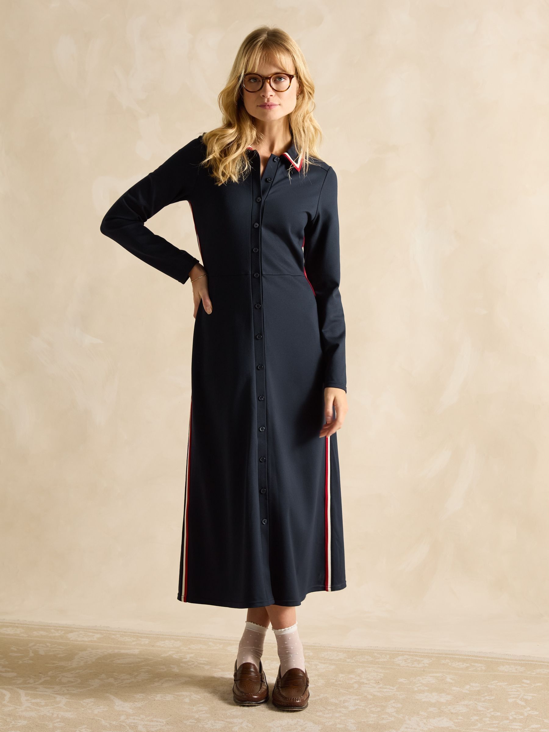 Pia Navy Button Down Ponte Maxi Dress (E27951) | £65