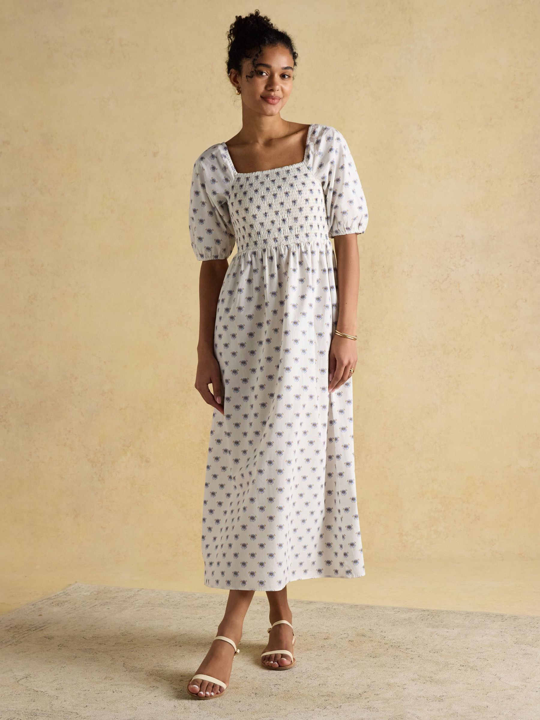 Billie Provence White Cotton Midi Dress (E27954) | £65