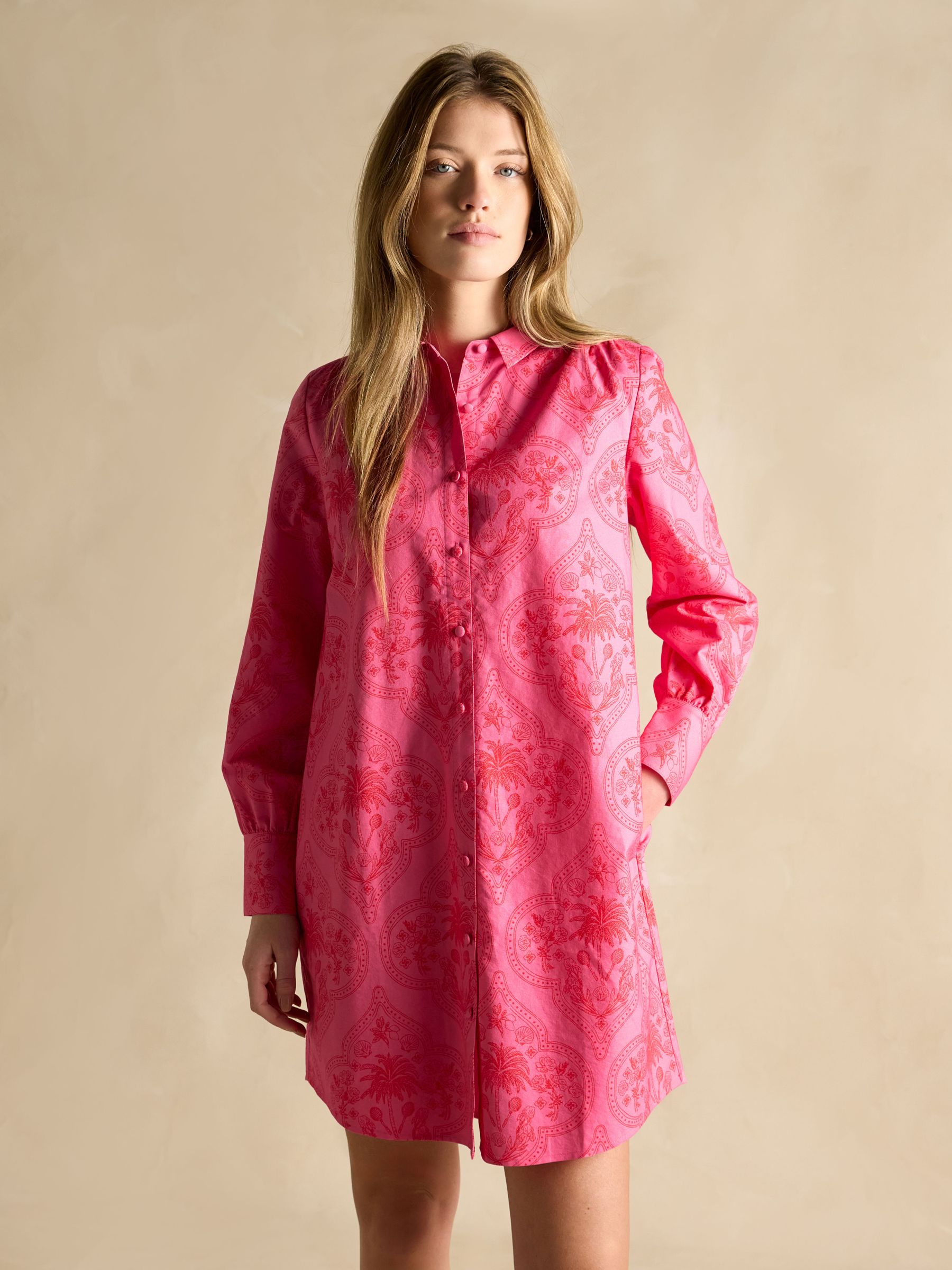 Phoebe Pink and Red Floral Cotton Shirt Dress (E27957) | £67