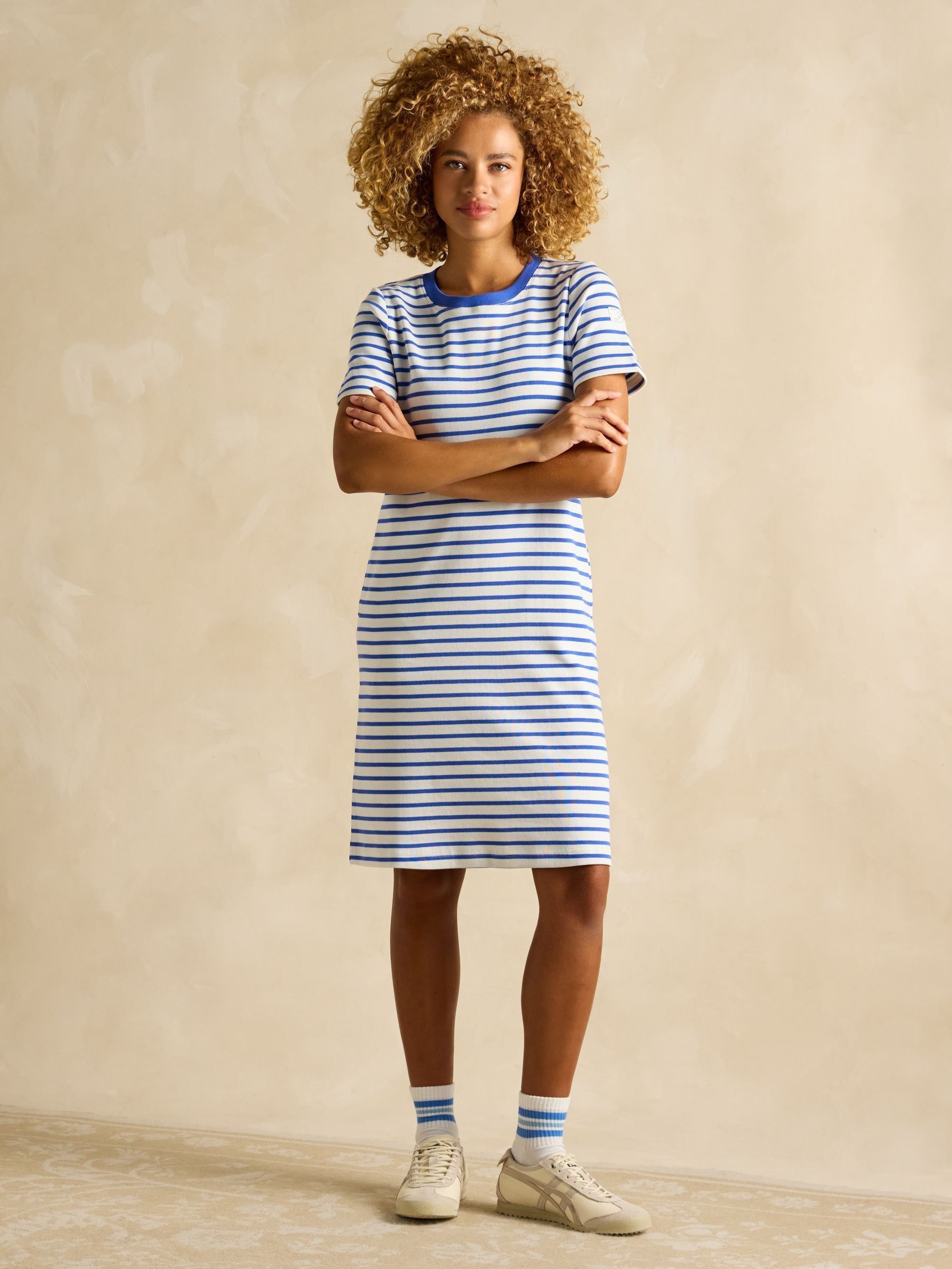 Eden Blue Striped Short Sleeve Jersey Dress (E27959) | £42