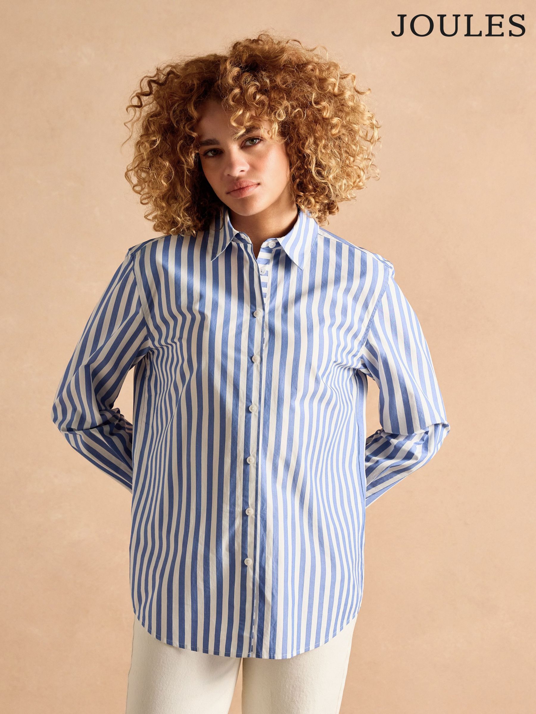 Amilla Blue & White Stripe Longline Relaxed Fit Shirt (E28009) | £55