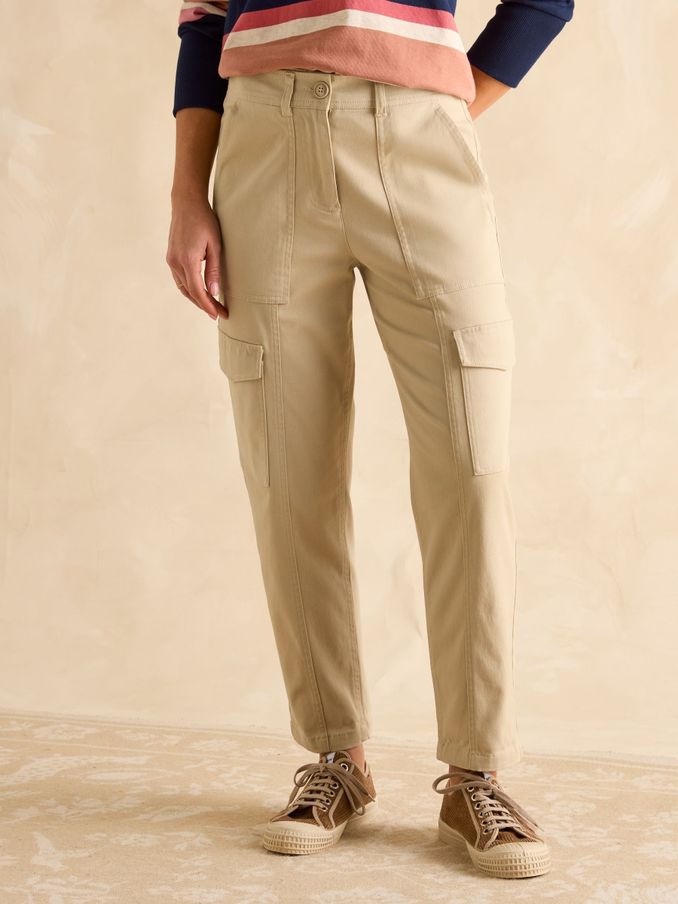 Cream Tapered Leg Cargo Trousers (E28011) | £59