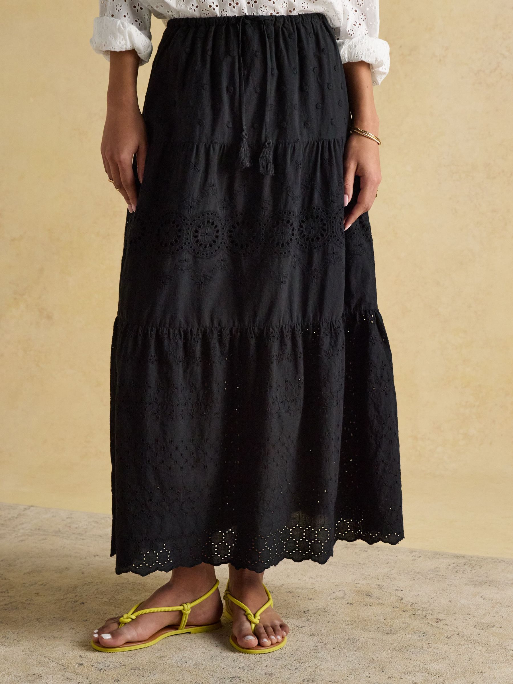 Black Broderie Tiered Maxi Skirt (E28019) | £49