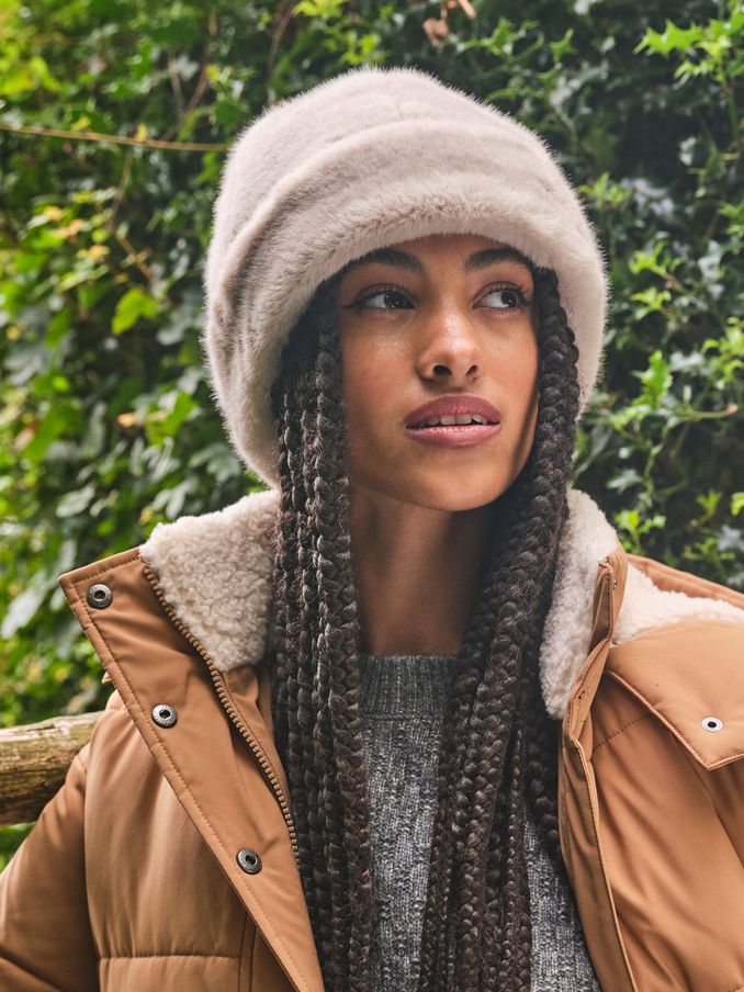 Natural Faux Fur Beanie (E28272) | £14