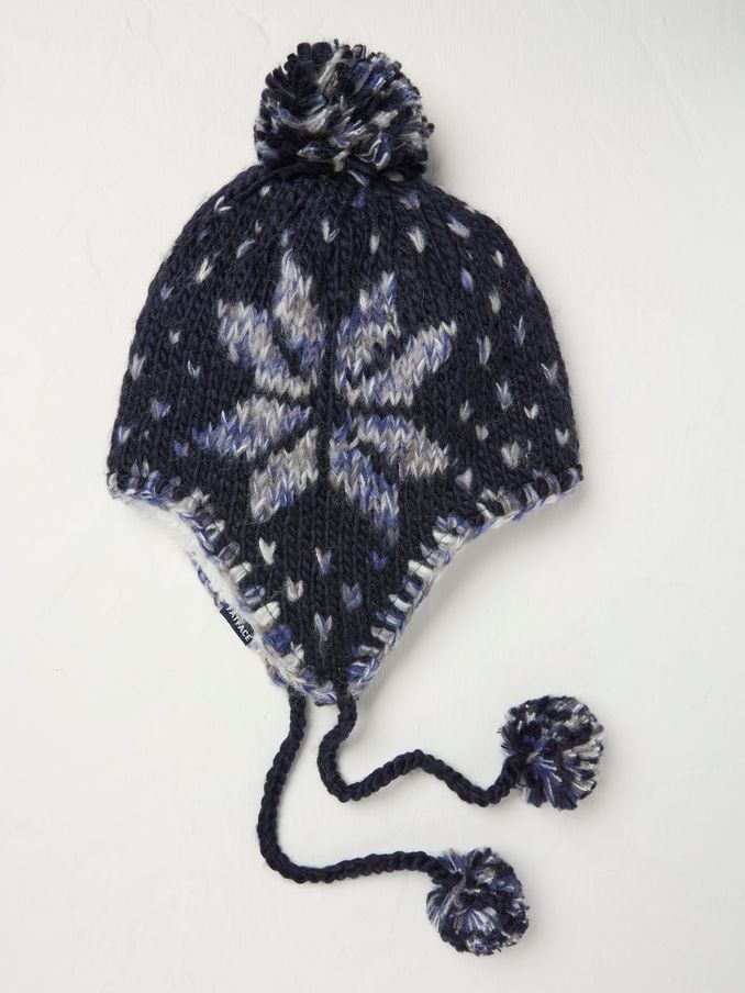 Navy Snowflake Trapper Hat (E28274) | £13