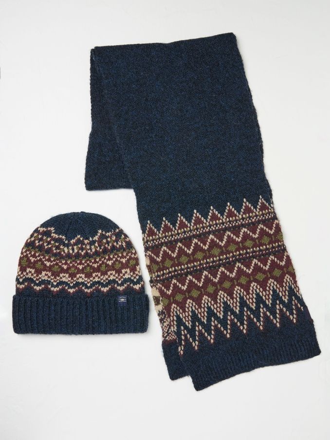 Navy Fair Isle Hat and Scarf Gift Set (E28668) | £12