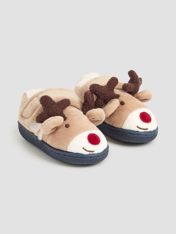 Mocha Reindeer Christmas Reindeer Slipper Shoes (E28713) | £10