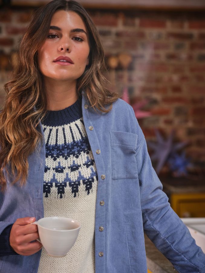 Dusky Blue Carolin Cord 100% Cotton Shirt (E29148) | £34