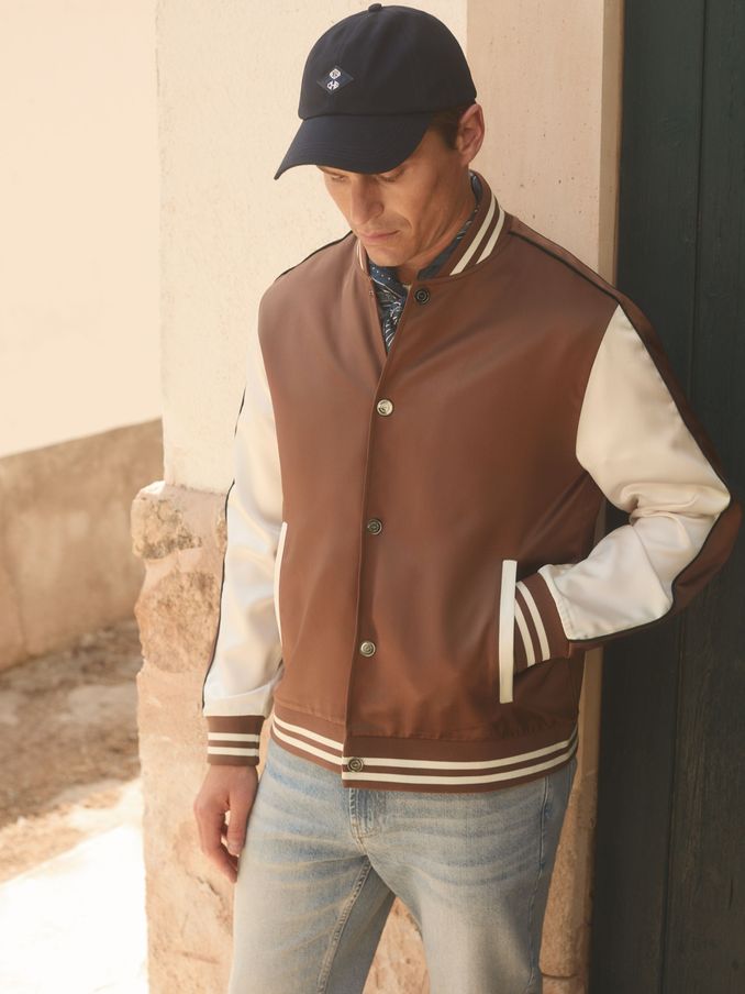 Almo Tobacco/Ecru Ché Satin Effect Embroidered Bomber Jacket (E29695) | £59