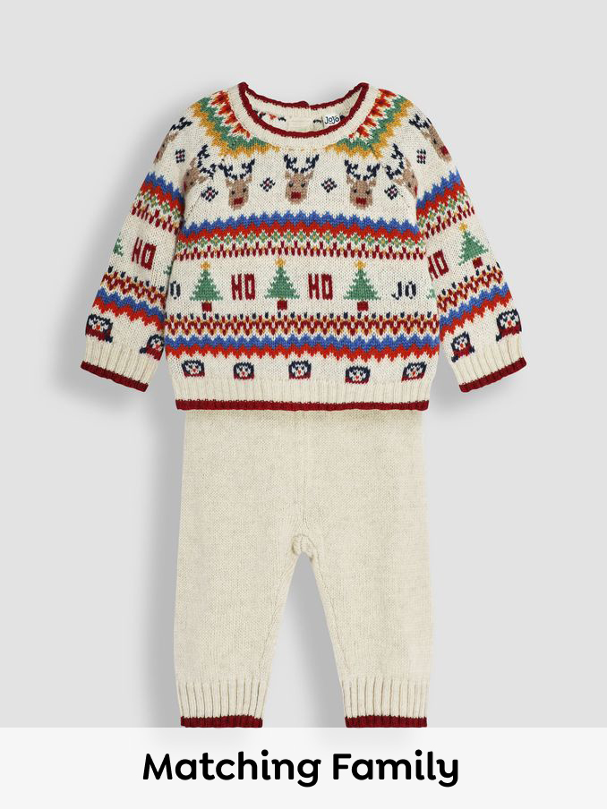Ecru Christmas Fairisle Pattern Knitted Jumper & Leggings Set (E29839) | £21
