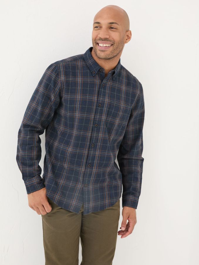 Charlton Navy Long Sleeve Check 100% Cotton Shirt (E30277) | £25