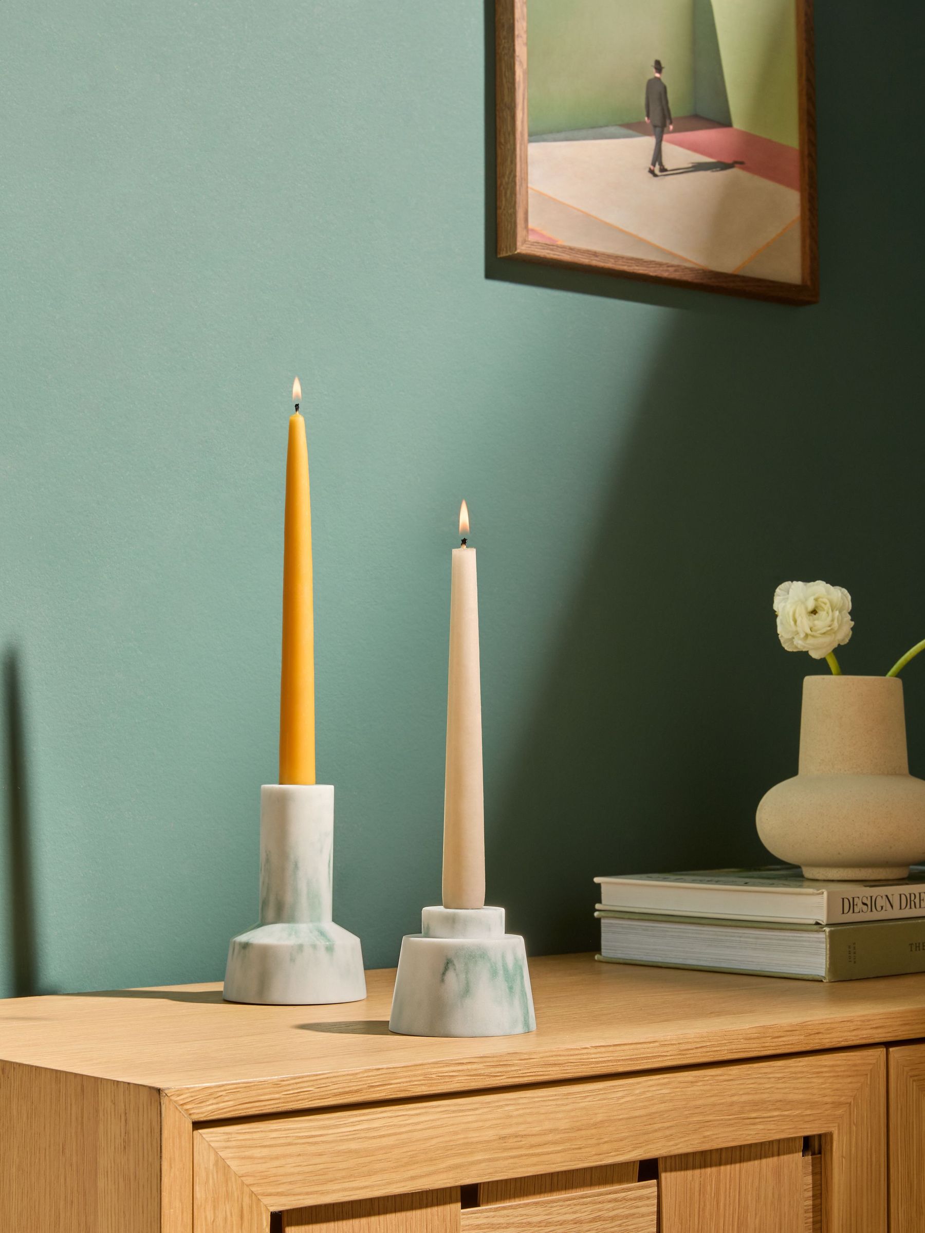 Set of 2 Fitz Taper Candle Holders in Marbled Teal (E30286) | £20