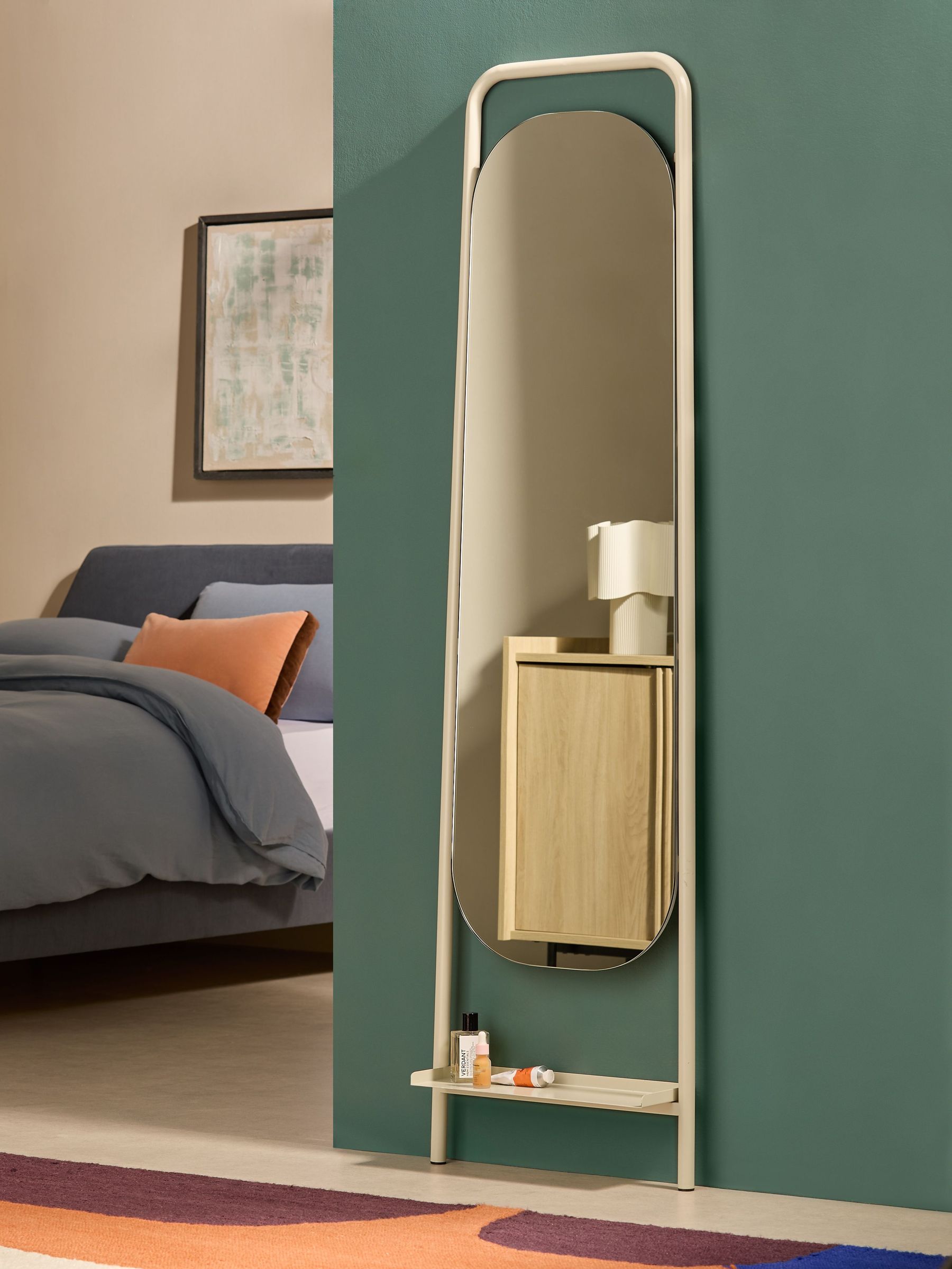 Sylas Full Length Leaner Mirror with Shelf in Cream (E30299) | £155