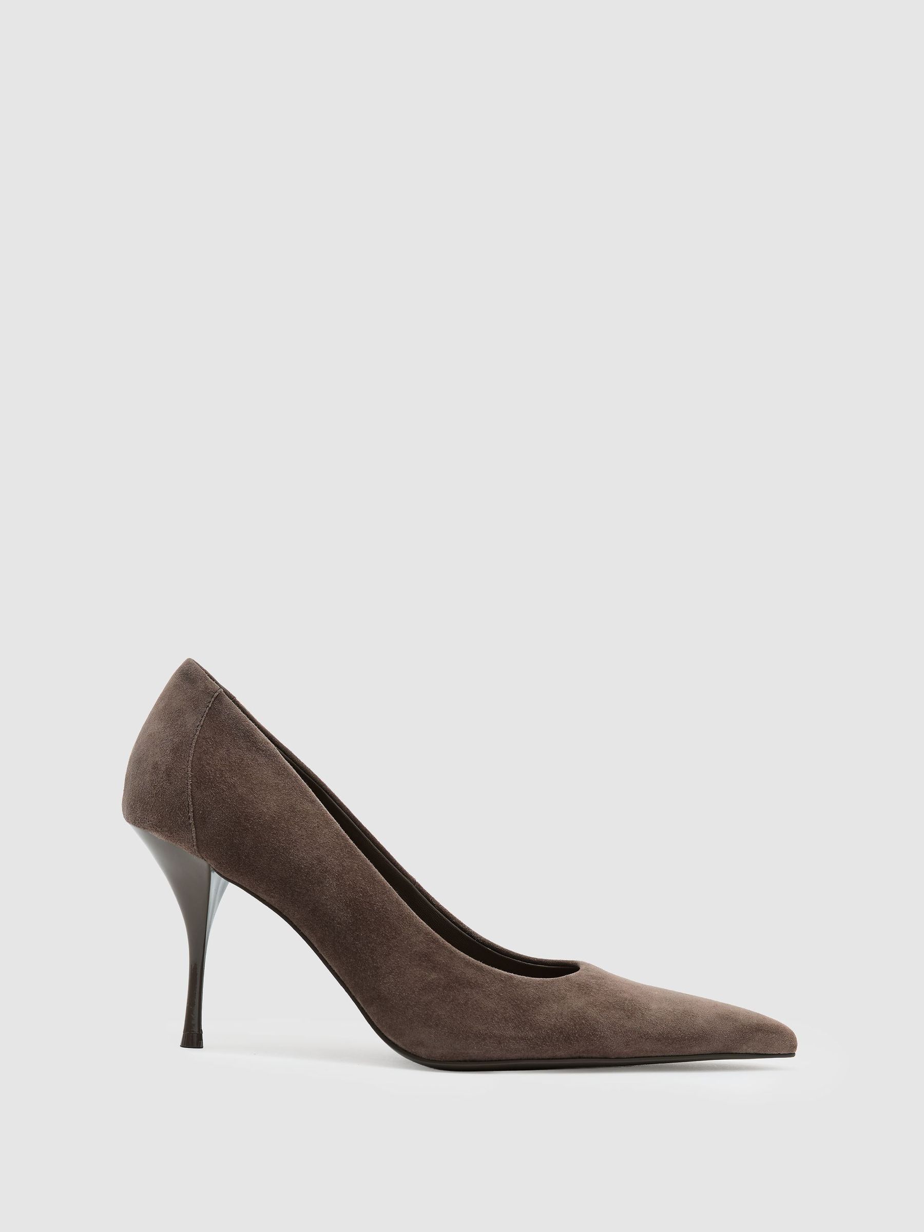 Taupe Brown - Suede Pointed-toe Mid-heel Court Shoes