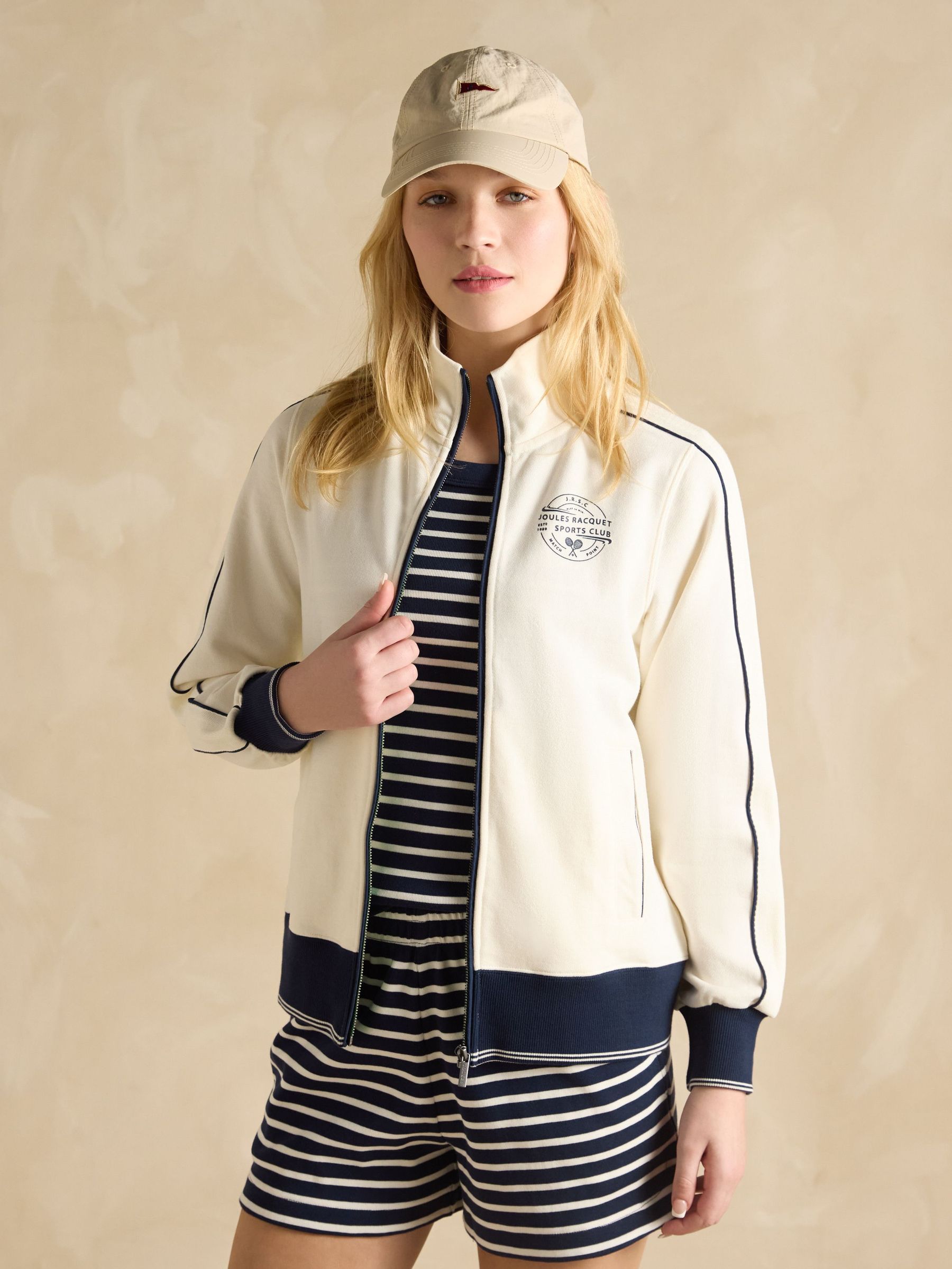 Cream Zip Through Cotton Jersey Track Jacket (E30864) | £70