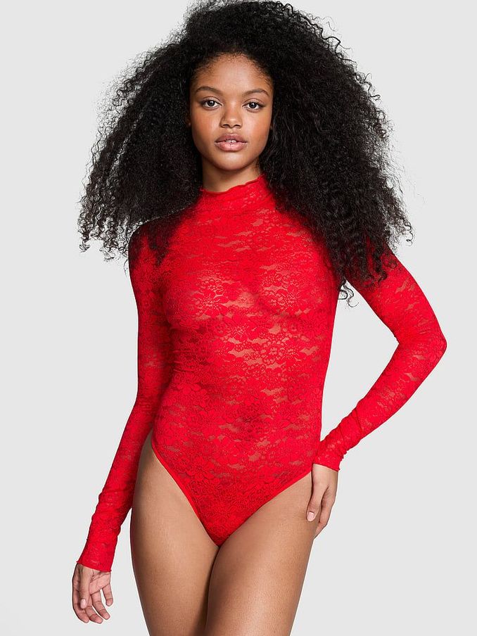 Red Pepper Lace Mock Neck Bodysuit (E31196) | £17