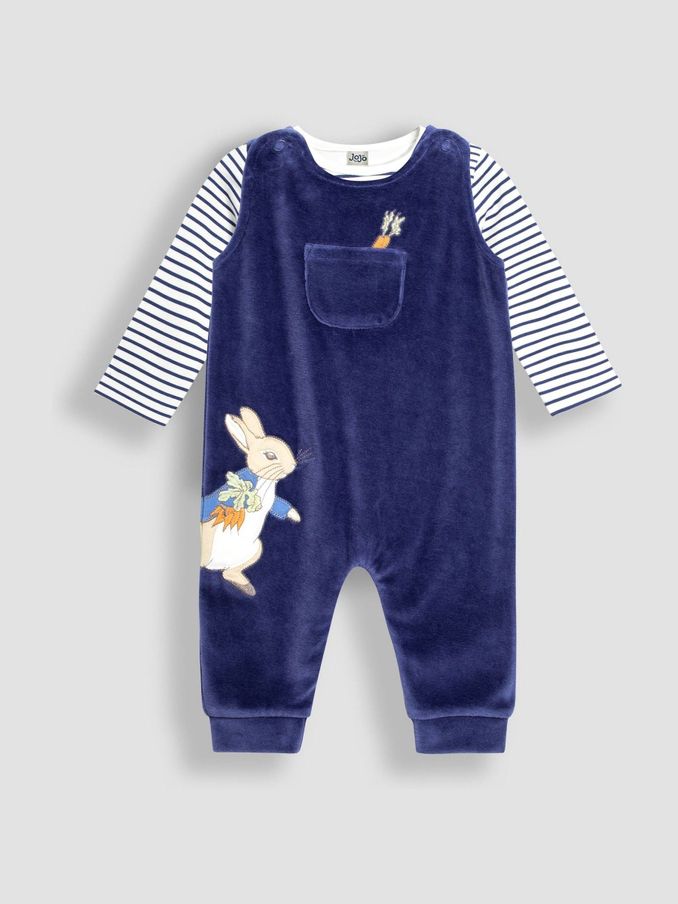 Navy Velour Dungarees & Top Set (E31328) | £12