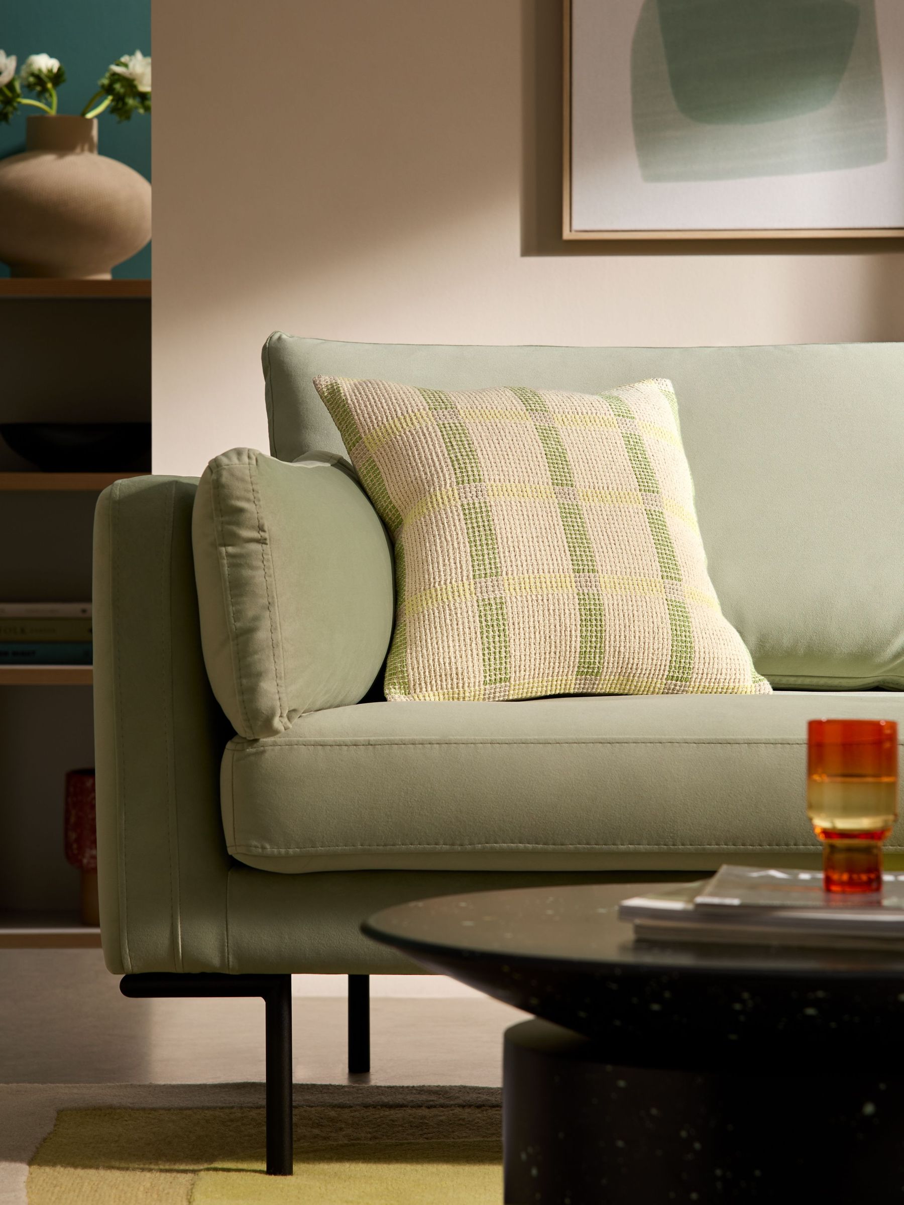 Textured Woven Cale Cotton Geo Cushion in Yellow (E31407) | £20