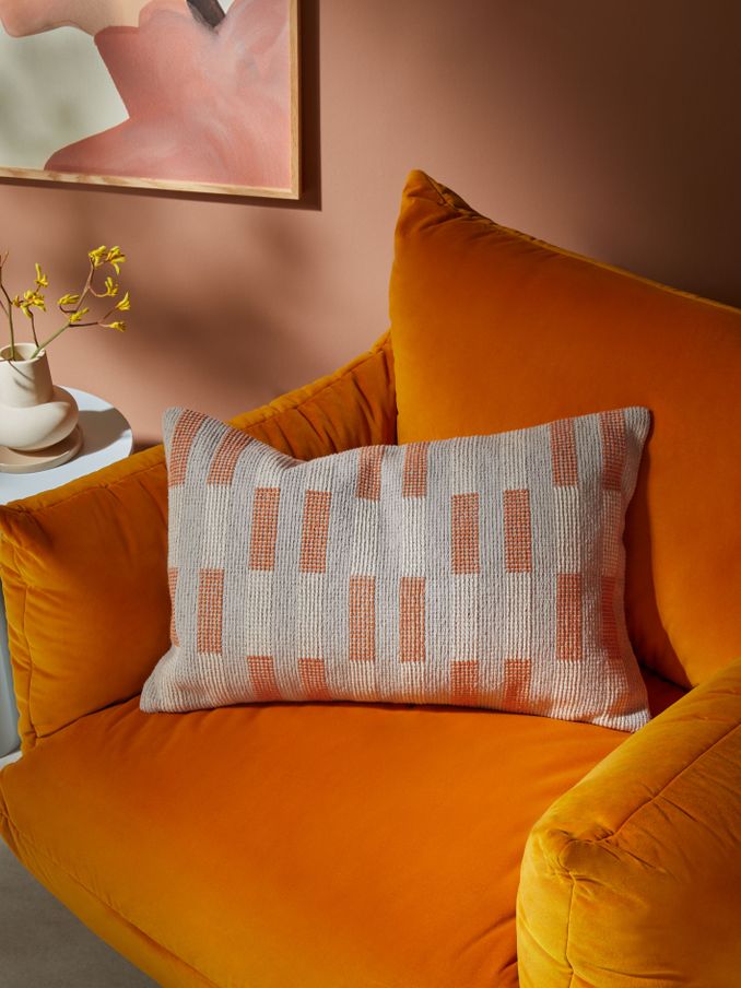 Textured Woven Blake Cotton Geo Cushion in Orange (E31408) | £20