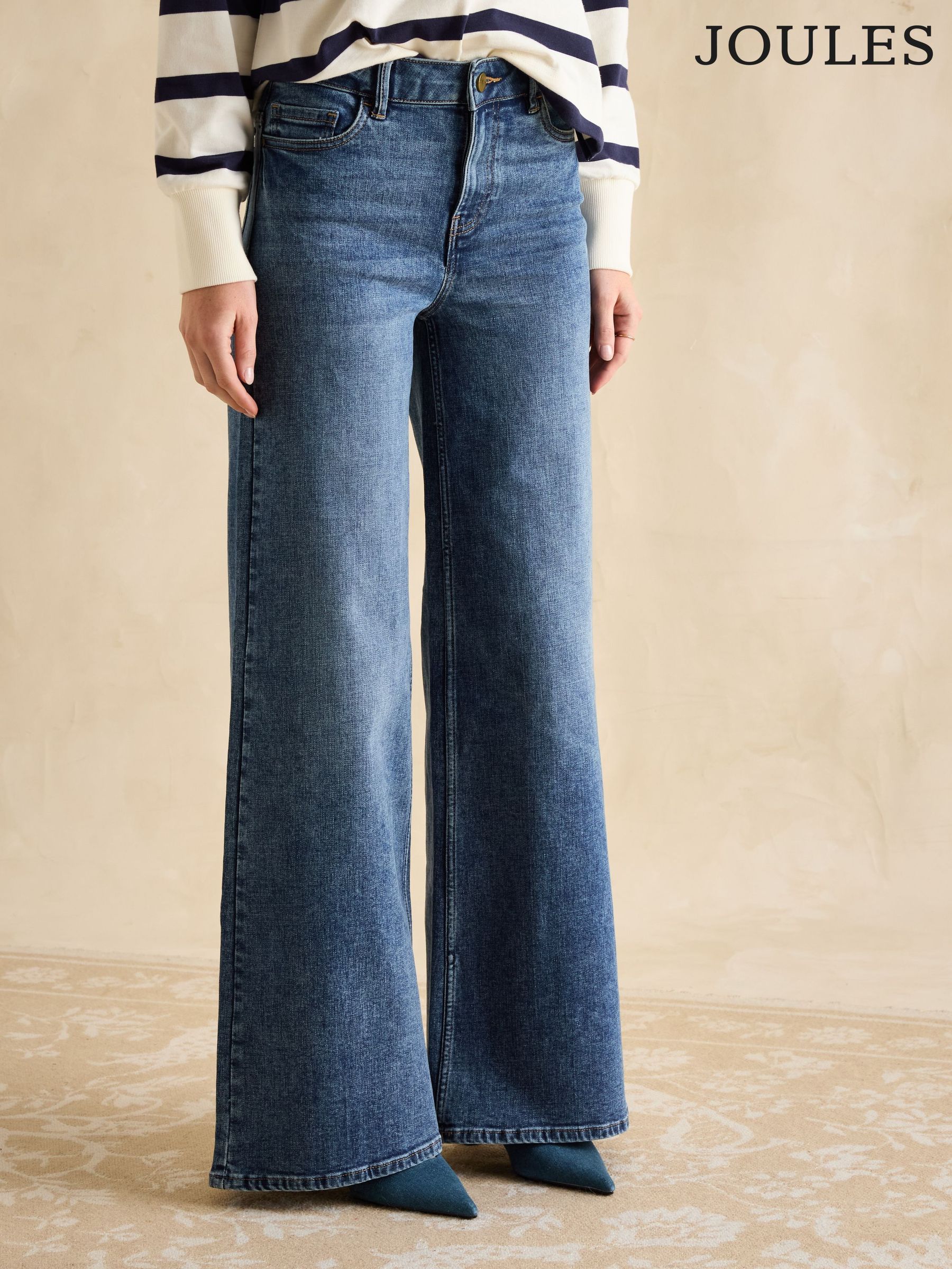 Mid Wash Denim Mid-Rise Wide Leg Palazzo Jeans (E32948) | £59