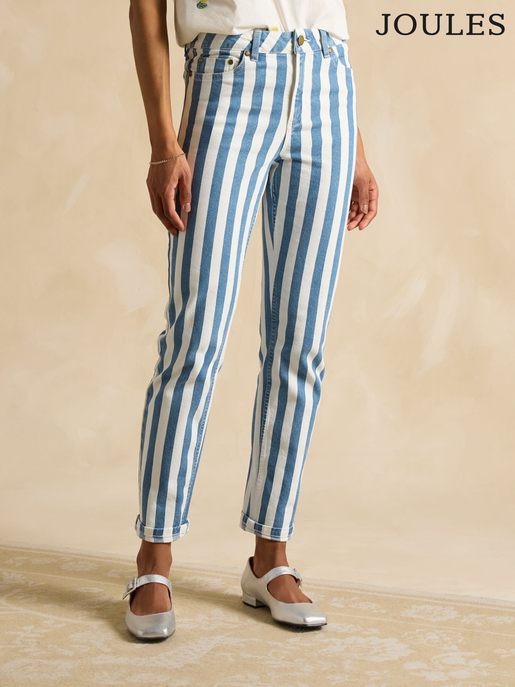 Blue Stripe Straight Fit Mid Rise Jeans (E32950) | £69