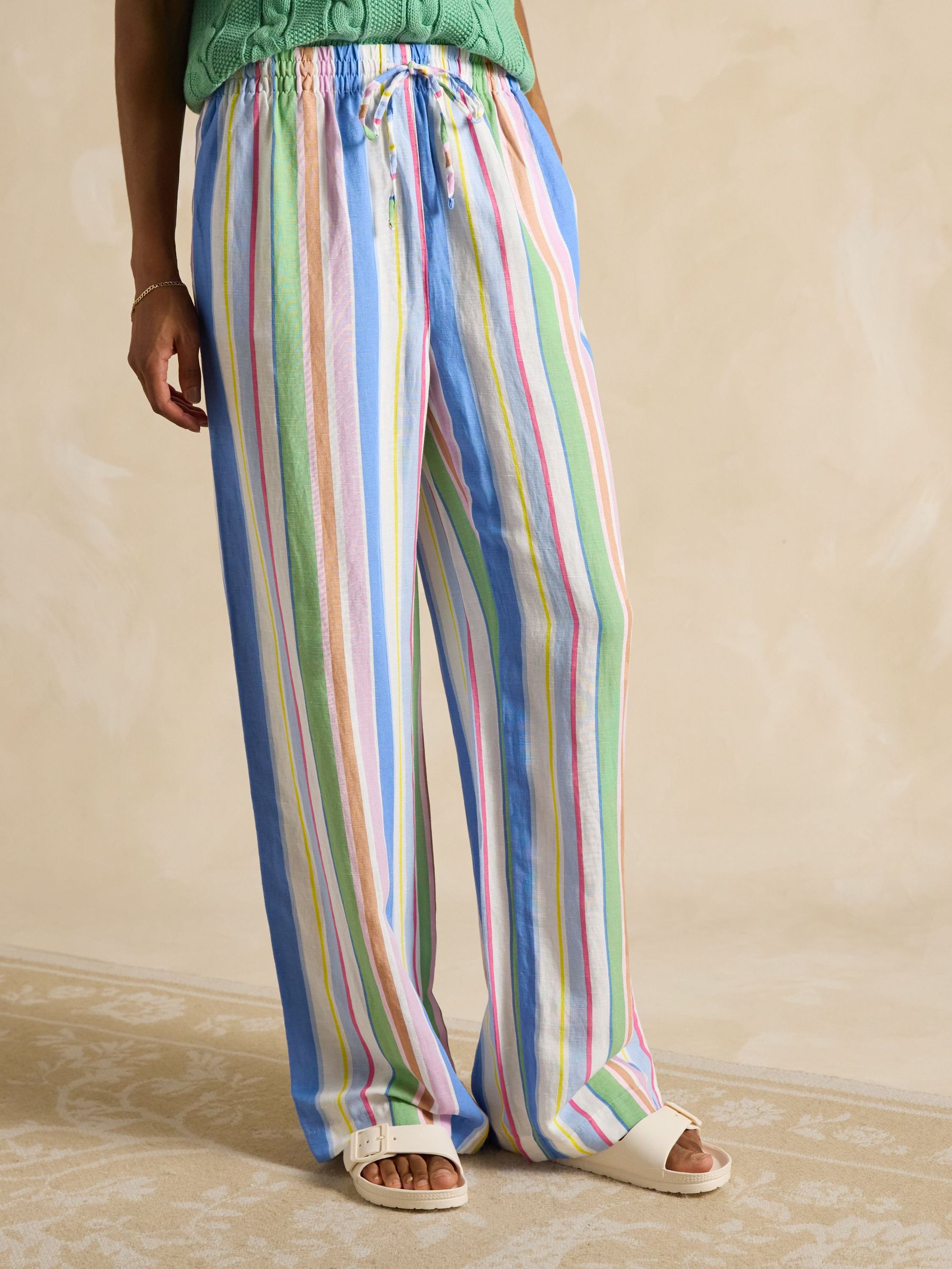 Pull On Multi Stripe Trousers with Linen (E32953) | £64