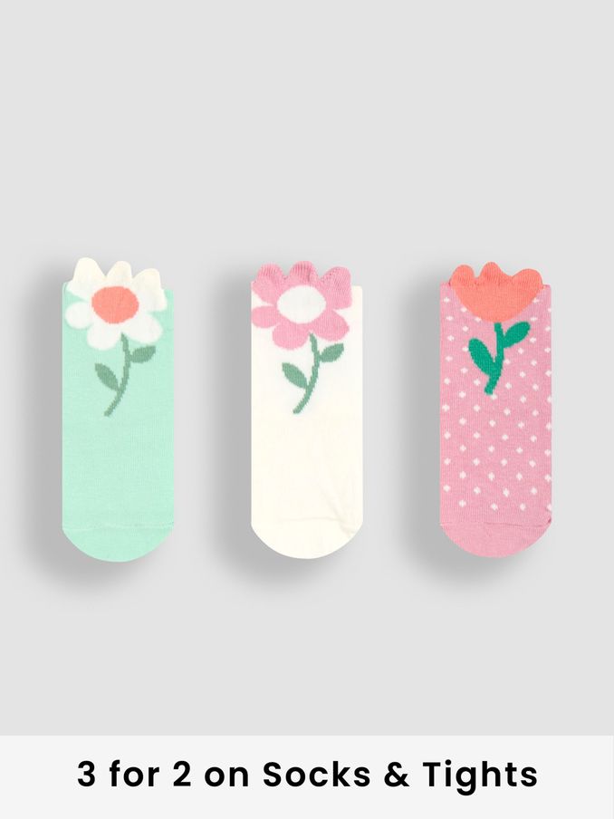 Green Flower Socks 3 Pack (E35744) | £9.50