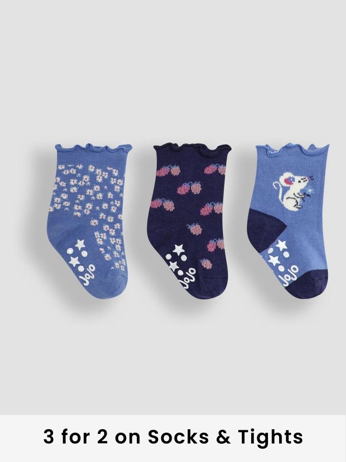 Cornflower Mouse Cotton Frill Socks 3 Pack (E35747) | £9.50