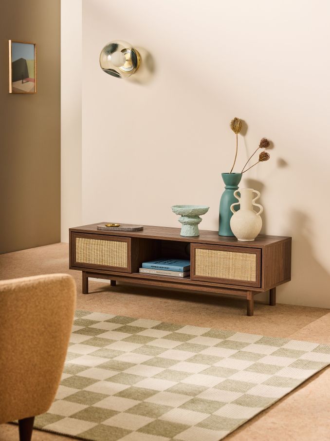 Pavia Rattan Wide Up to 50 Inch TV Unit in Dark Oak Effect 1 (E35781) | £249