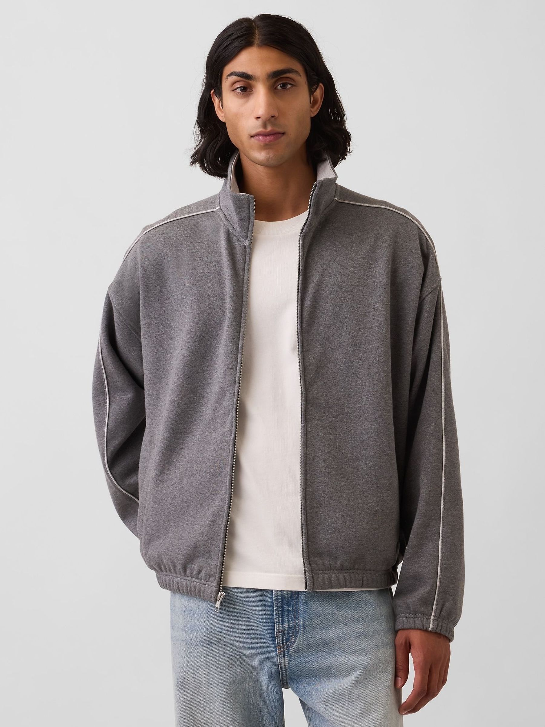 Grey - Regular Heavyweight Oversized Zip-up Jacket