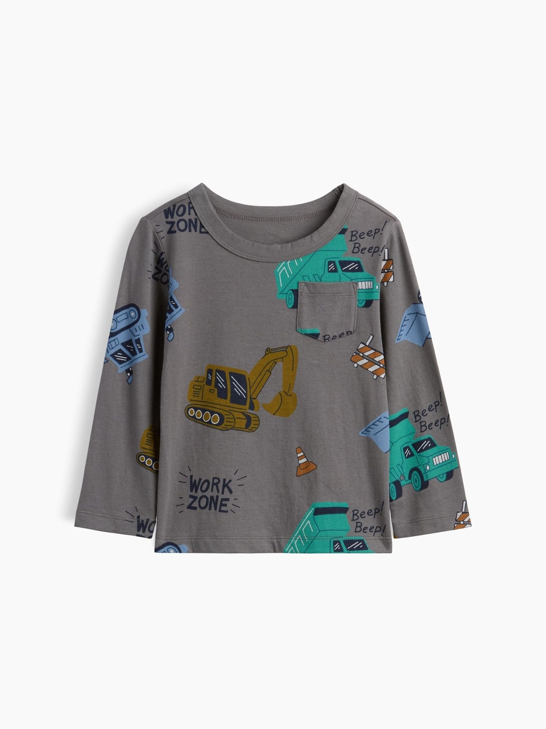 Grey - Print Pocket Long Sleeve T-shirt