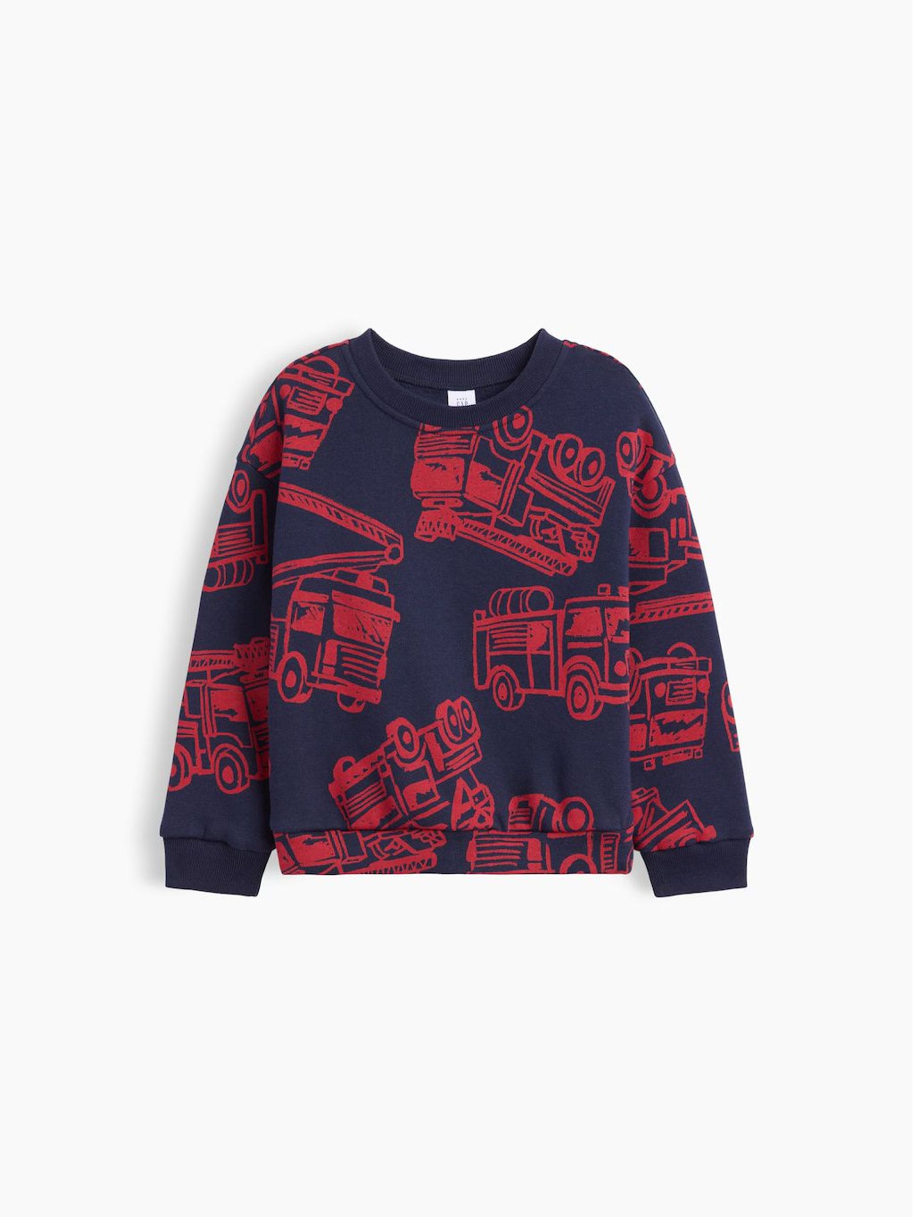 Navy Firetruck - Relaxed Graphic Crew Neck Sweatshirt