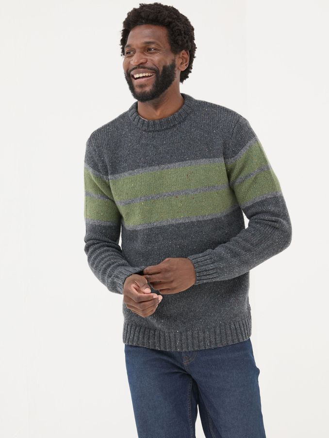 Charcoal Grey Funtley Stripe Crew Neck Jumper (E36429) | £35