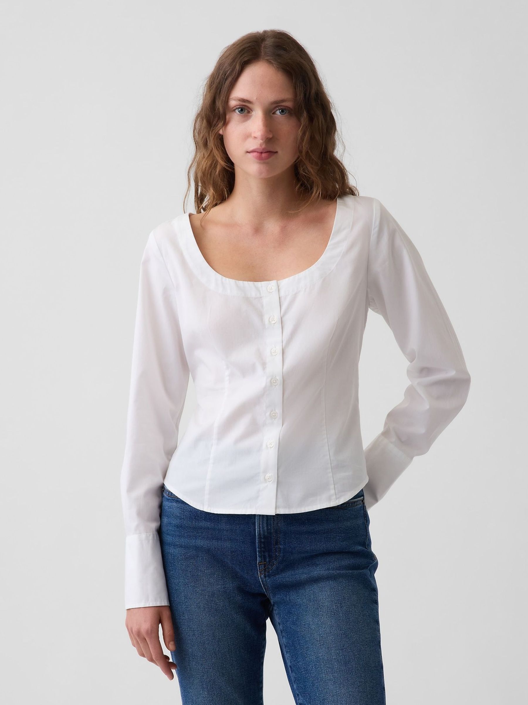 White - Poplin Scoop Neck Top