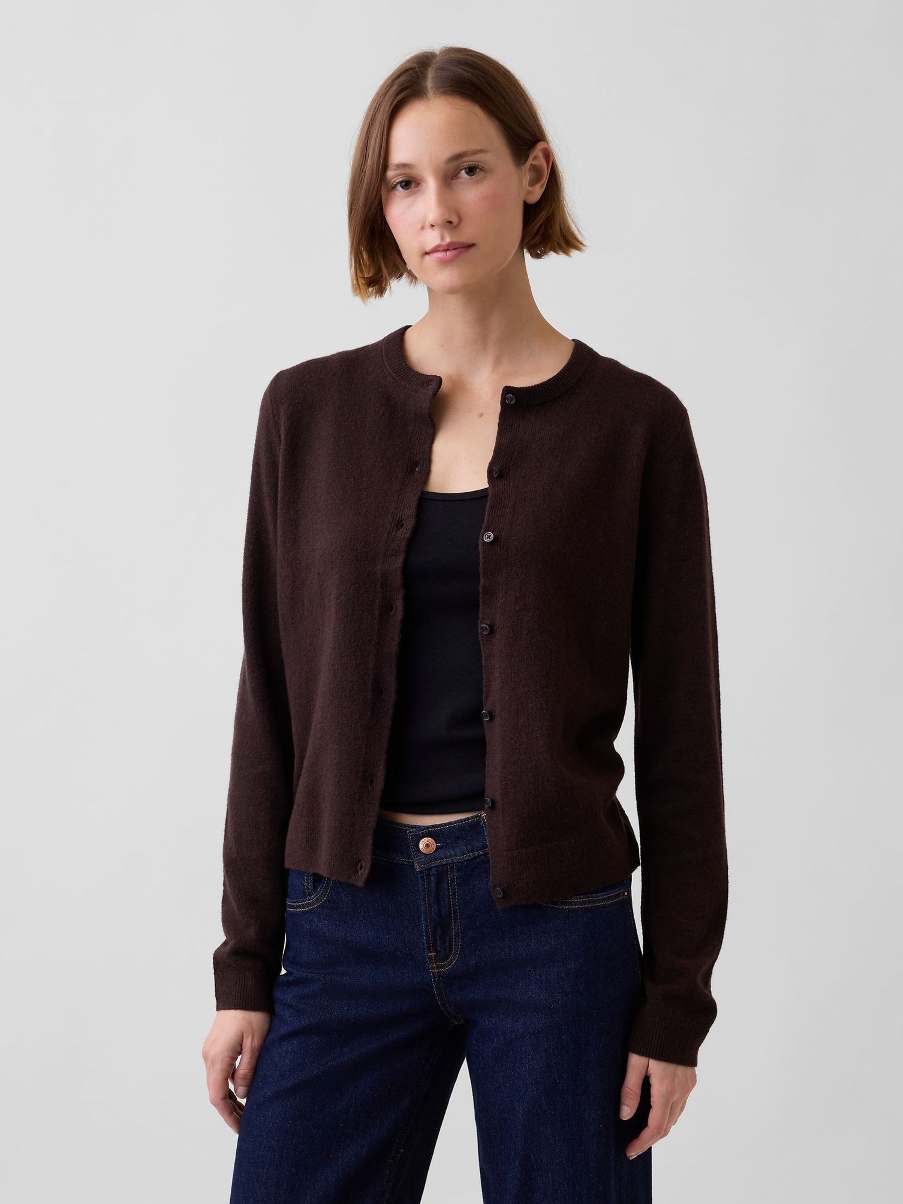 Brown - Cashsoft Crop Cardigan