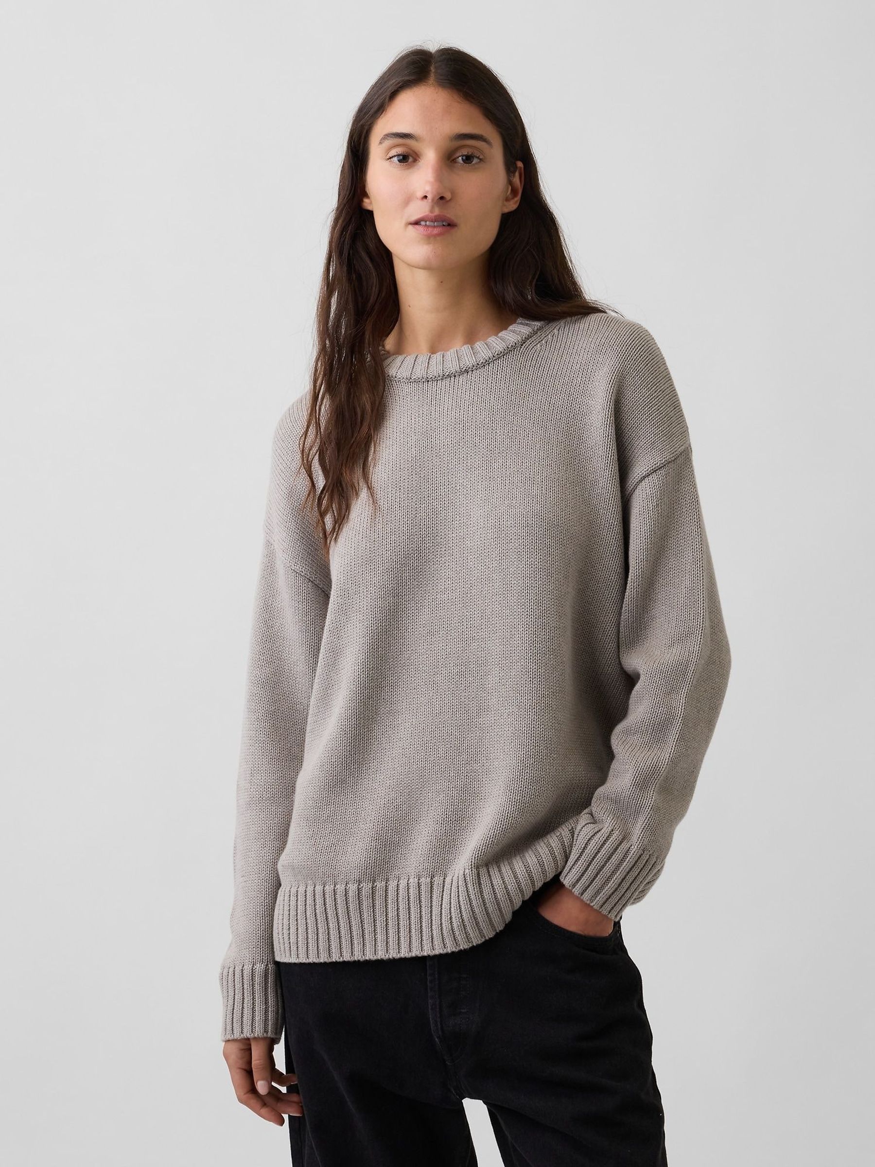 Cool Brown - Oversized Crew Neck Jumper