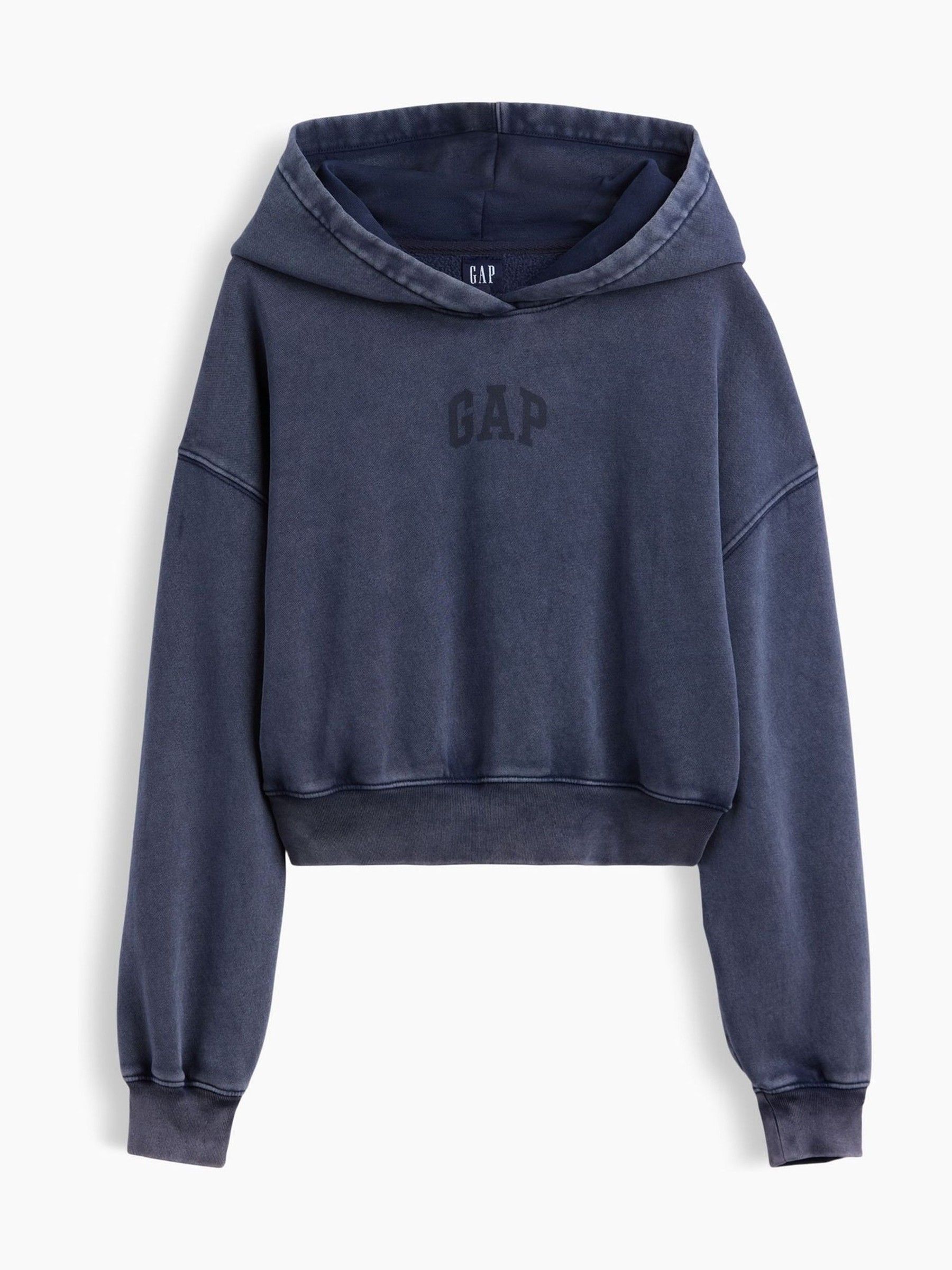 Blue - Vintage Soft Crop Logo Hoodie