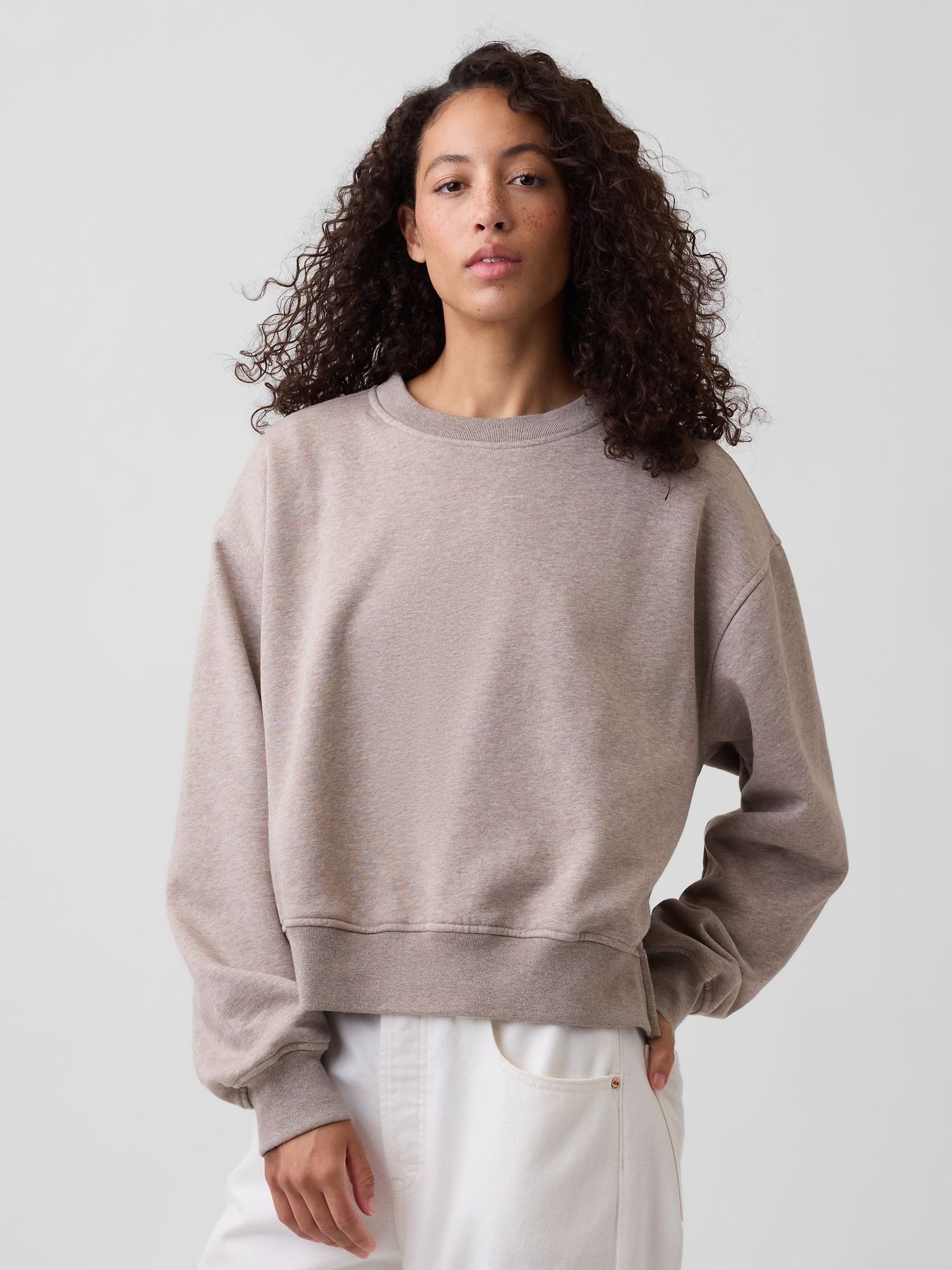 Beige - Vintage Soft Oversized Split-hem Sweatshirt