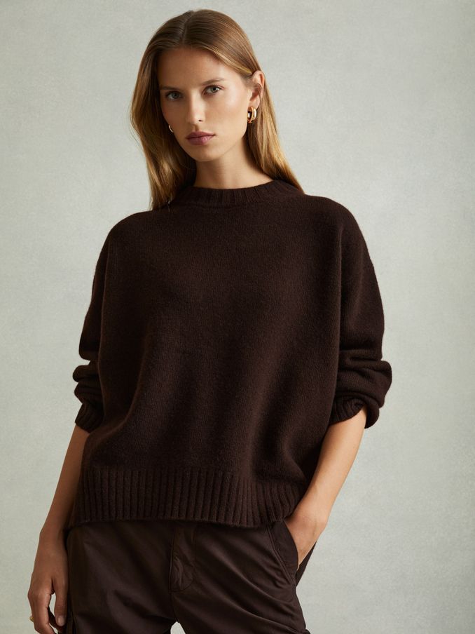 Wool-Cashmere Crew Neck Jumper in Chocolate (E38862) | £128