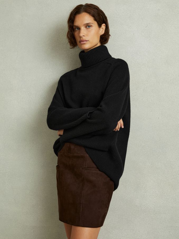 Wool-Cashmere Roll-Neck Jumper in Black (E38865) | £69