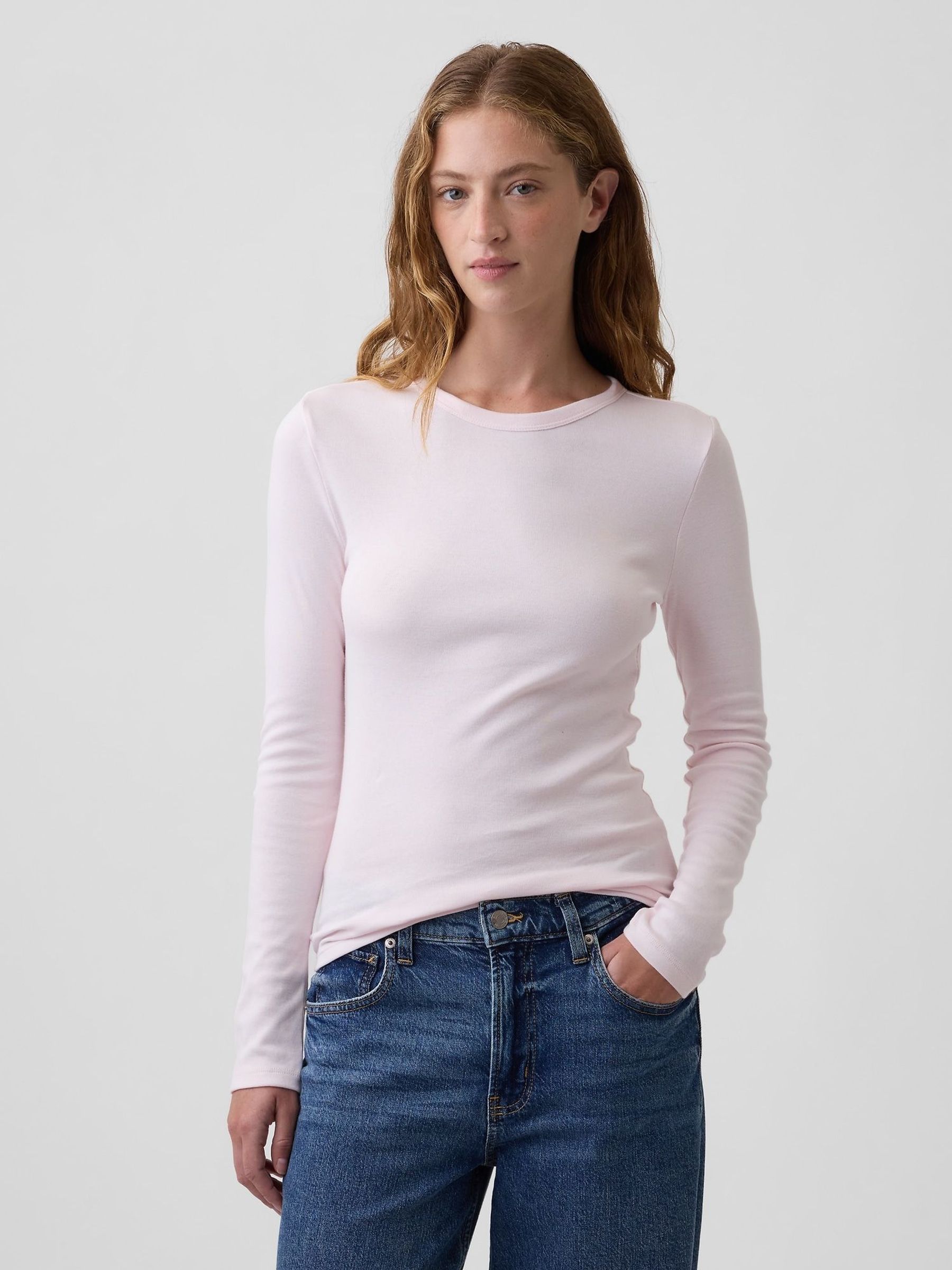 Light Pink - Modern Ribbed Long Sleeve T-shirt