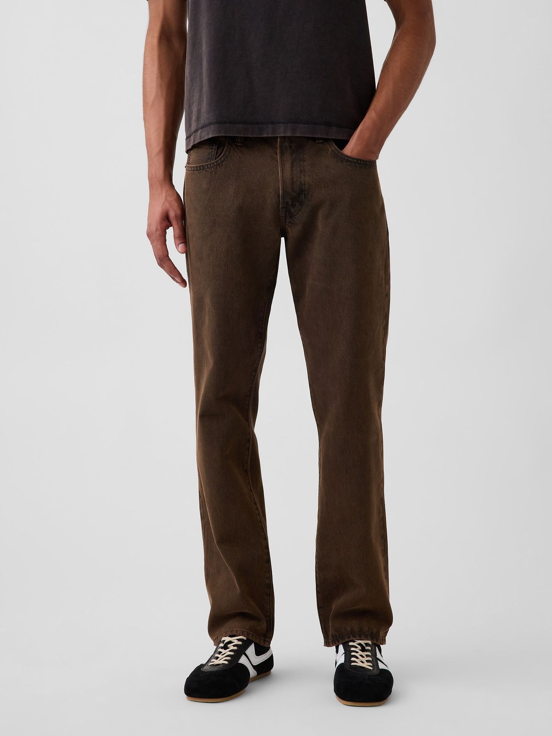 Brown - Regular Canvas Relaxed Straight Jeans