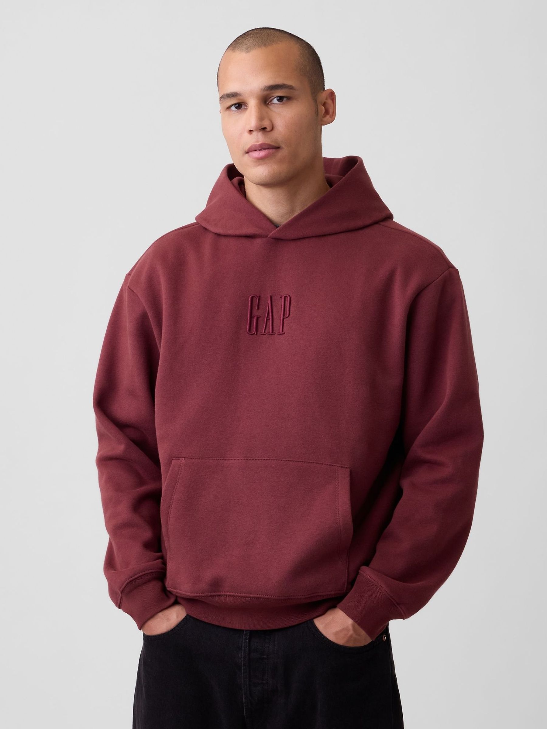 Burgundy Red - Regular Vintage Soft Oversized Mini-logo Hoodie