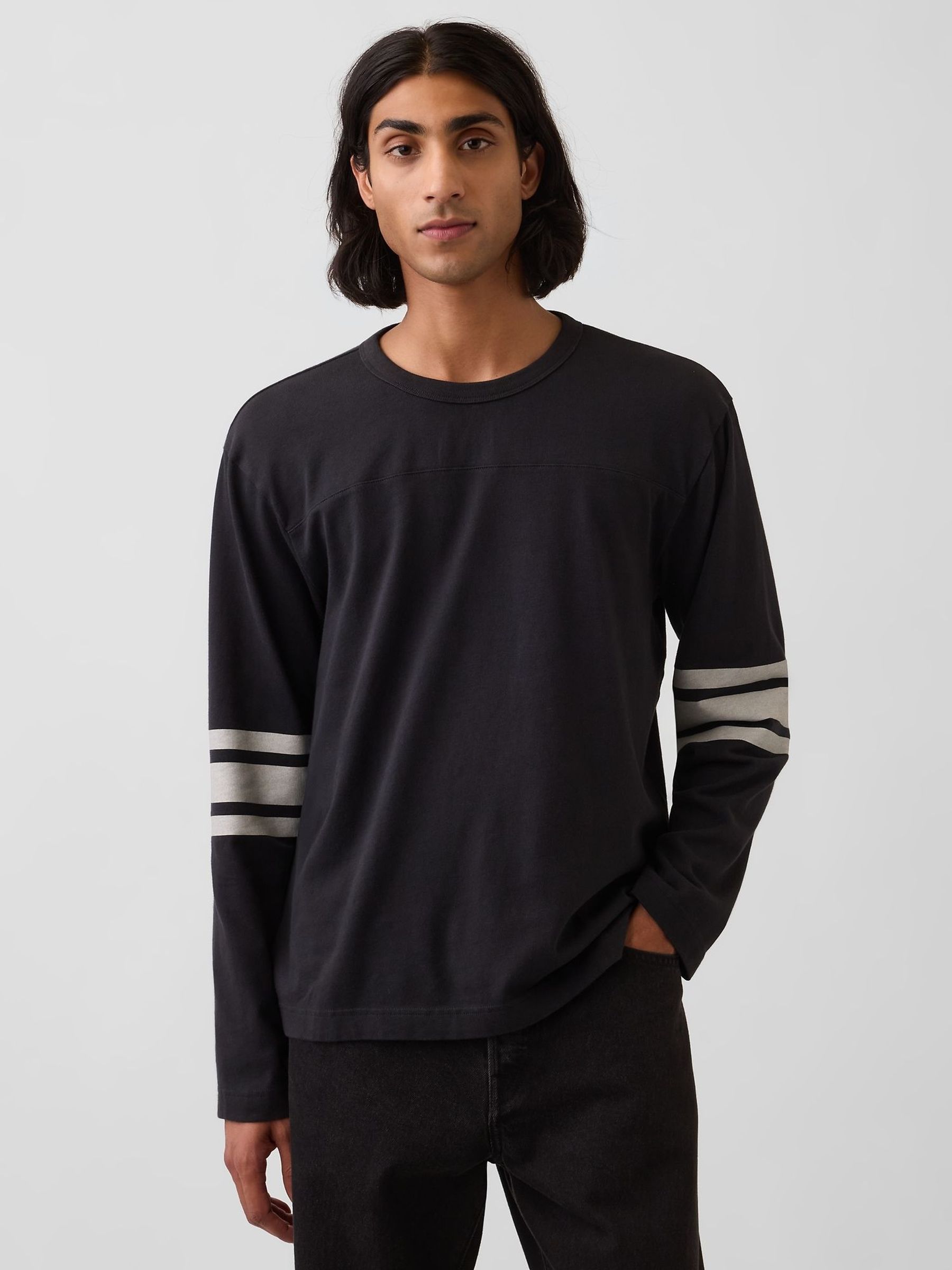 Black - Regular Heavyweight Varsity Long Sleeve T-shirt